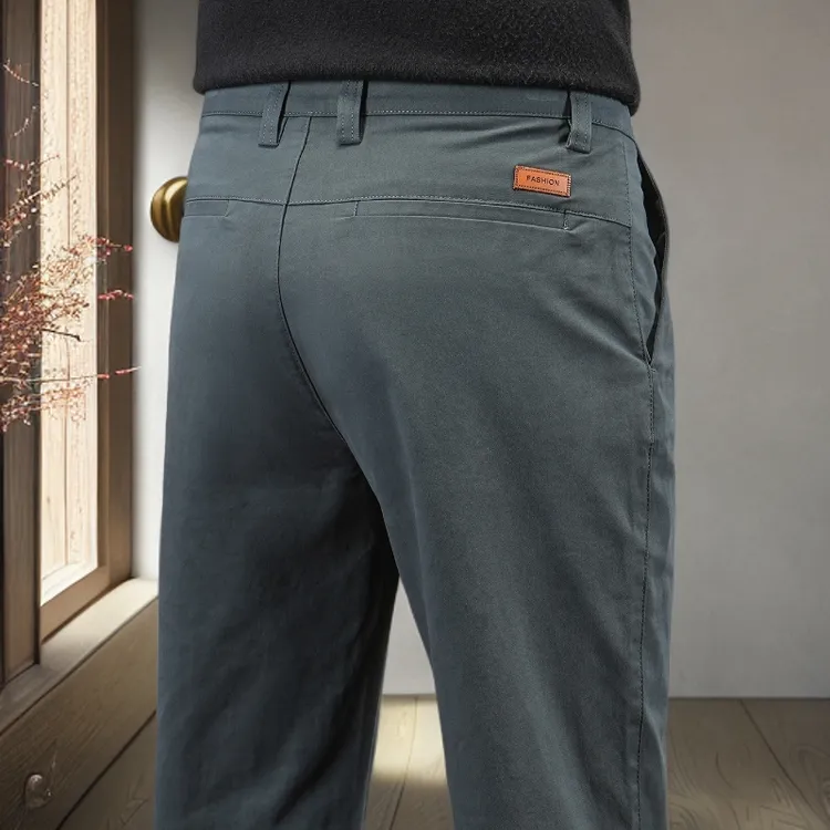 诺顿雷斯时尚卡其色纯棉休闲裤男士夏季薄款修身直筒裤商务西裤子