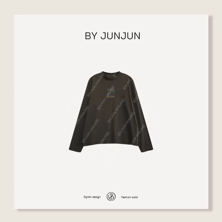 ByJunjun新款高级女装抱抱涂鸦撞色明线圆领长袖T恤休闲百搭打底