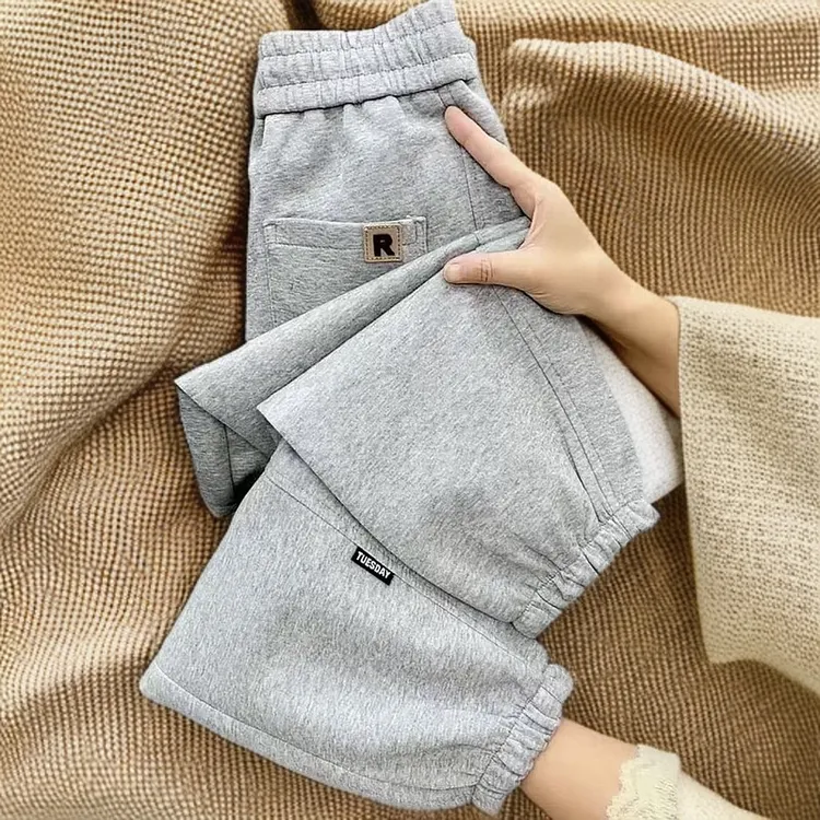 秋冬小个子时尚束脚九分卫裤女宽松百搭显瘦运动高腰洋气哈伦裤潮