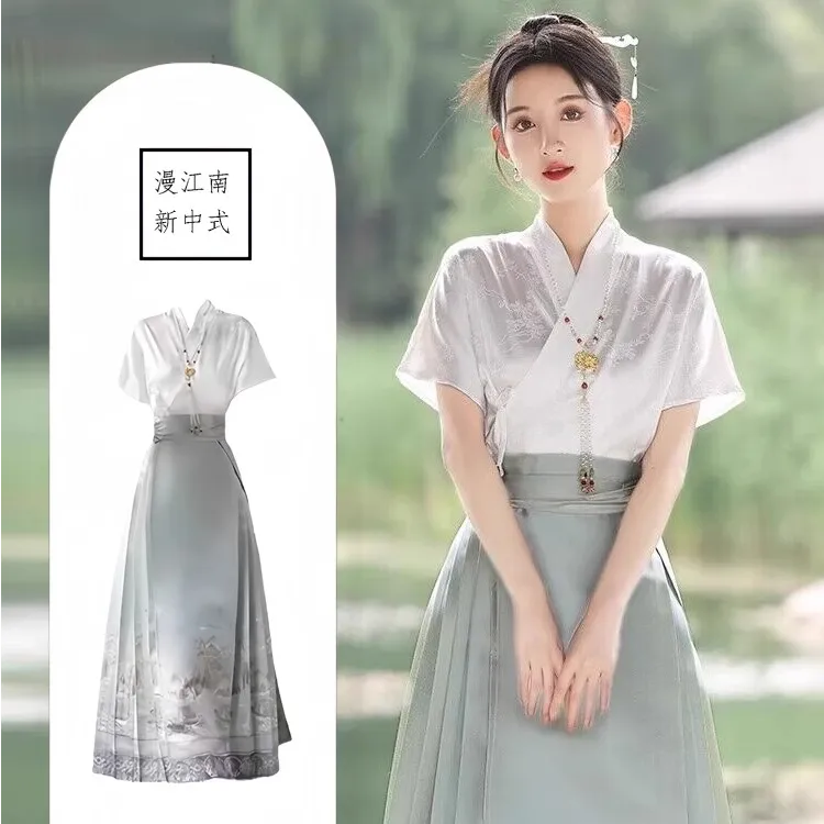 新中式国风汉服套装2025夏季新款改良小个子日常上班的衬衫马面裙