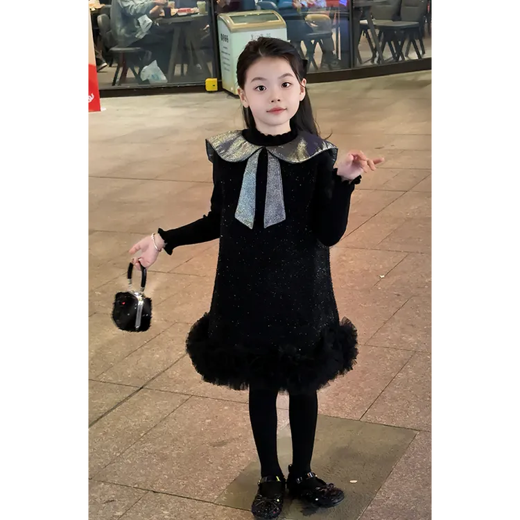 女童冬季连衣裙2025新款洋气宝宝小香风毛呢背心裙儿童公主礼服裙
