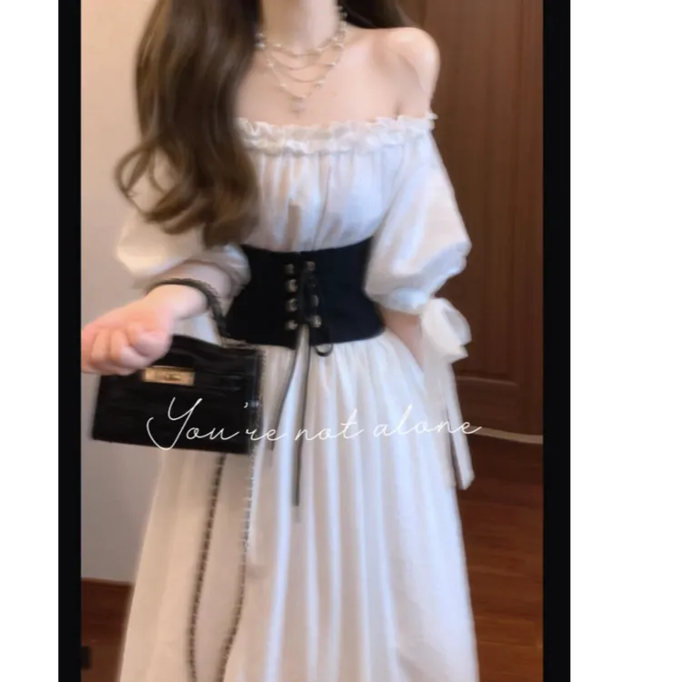 2025夏季新款时尚气质复古法式翻领显瘦高腰连衣裙配修身腰封女