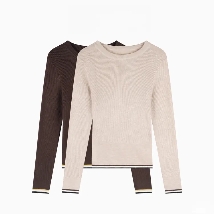 条纹撞色显瘦针织衫女老钱风休闲百搭上衣针织小衫女上衣H9-40