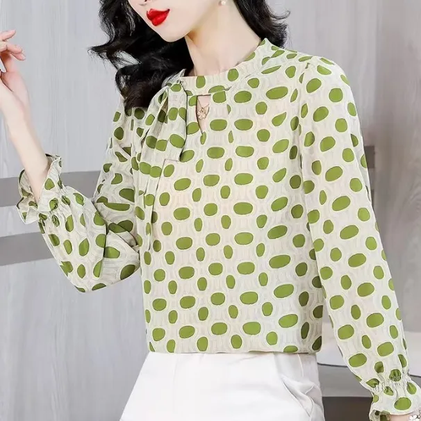 B432衬衫女装早春新款时尚印花洋气长袖上衣B9