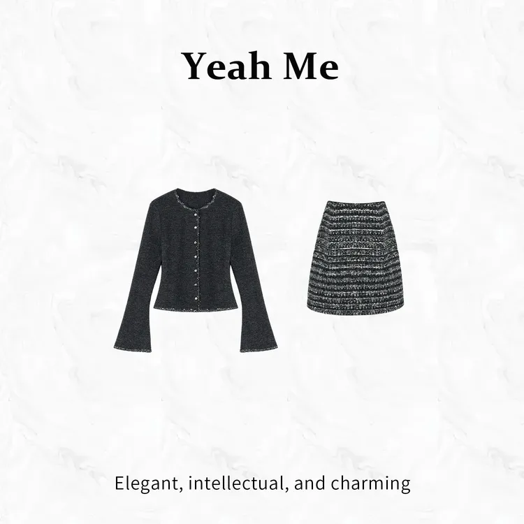 Yeah Me/也觅【复古秋日】秋季新款复古设计感百搭半身裙套装连衣裙