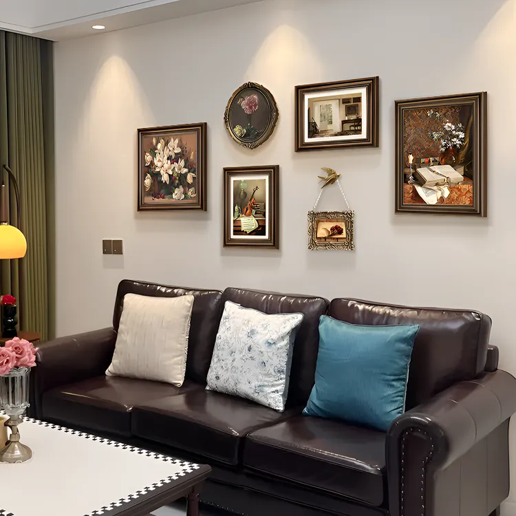 美式客厅沙发背景墙装饰画欧式餐厅油画小众艺术组合画壁画高级感