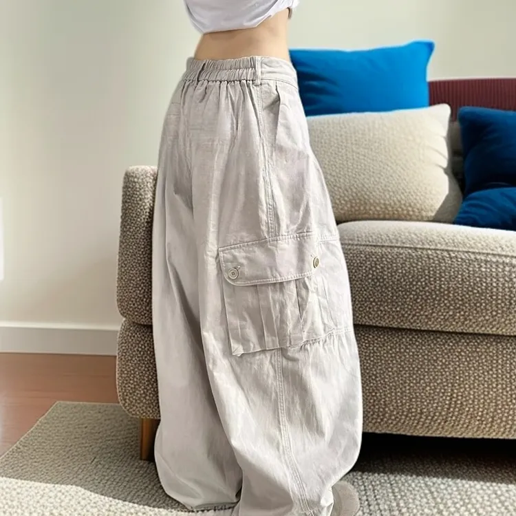 2025美式复古直筒日系抽绳工装裤男女休闲宽松阔腿拖地长裤多口袋