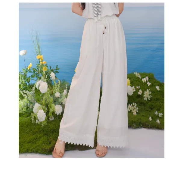 【一秒入夏】茵曼夏季高腰显瘦时尚复古百搭休闲中长款直筒裤子