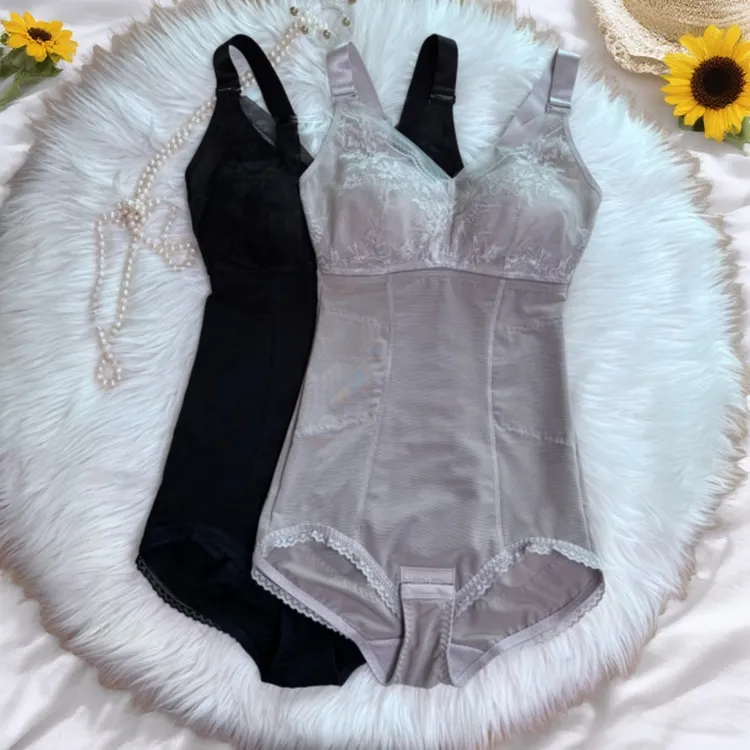 薄款加强压塑身衣收腹无钢圈托胸侧收副乳可拆卸吊带连体塑身衣