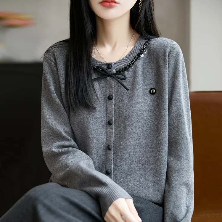 秋季大码时尚短款针织开衫女士春秋薄款上衣外搭宽松洋气毛衣外套
