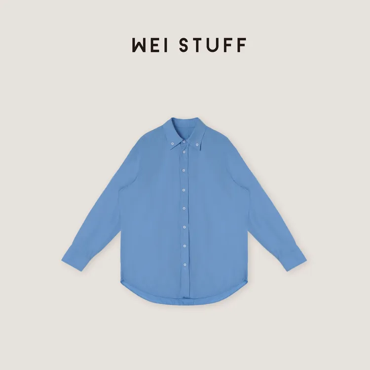 WEI STUFF“蓝调时刻”100棉休闲宽松翻领长袖衬衫 8889