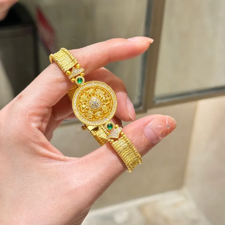 铜合金手链 黄金色八宝罗盘手表手链 轻奢精致高级感镶钻表带手饰