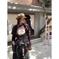 「涵涵家」米奇印花假两件拼接波点长袖T恤女显瘦慵懒松弛感#8853