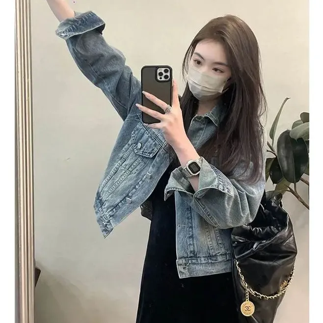 水洗复古牛仔外套春秋少女新款宽松牛仔外套女款爆款2025新款