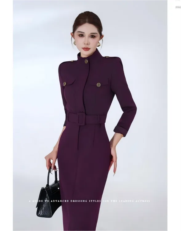 【自然旋律】长袖轻奢休闲百搭休闲收腰显瘦连衣裙修身气质高端3476