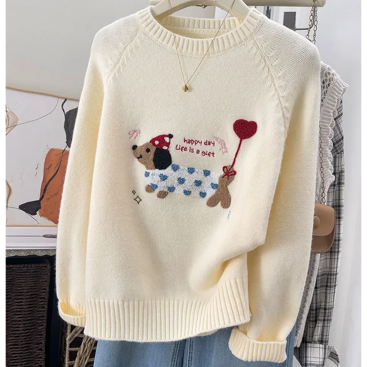 卡通提花减龄打底毛衣冬季女秋冬休闲百搭上衣宽松大码外穿针织衫