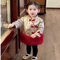 女童新年旗袍连衣裙冬装女宝宝国风连衣裙夹棉加厚周岁礼服拜年服
