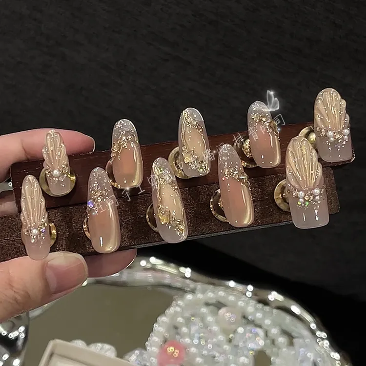 【我的楼兰】轻奢显白纯手工穿戴甲光疗甲冰透渐变四季流行10片装