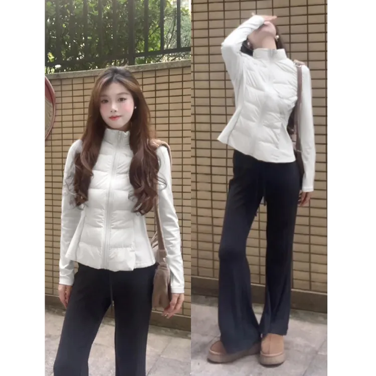 白色轻薄排骨羽绒服女款冬季2025新款收腰冲锋衣羽绒内胆修身外套