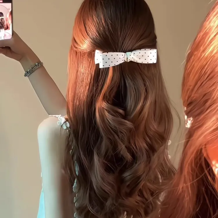 甜美复古黑白波点蝴蝶结香蕉夹少女气质百搭发夹后脑勺头饰扭扭夹