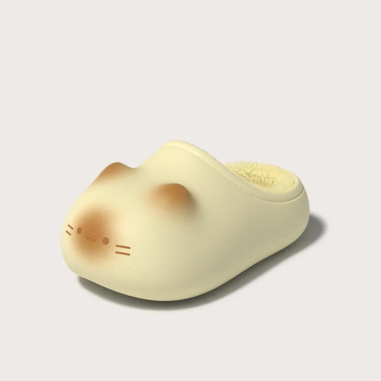 焦糖小猫棉拖鞋女冬季可爱居家厚底增高不滑防水保暖情侣软底棉鞋