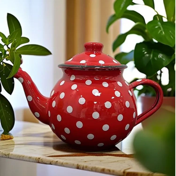 新疆包邮盘【0.7L红白点胖壶】珐琅搪瓷油壶带盖家用茶壶家用小可爱