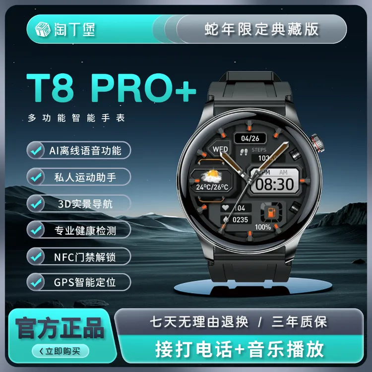 【2025典藏版】淘丁堡T8Pro+智能手表Ai语音红外遥控支付门禁黑-XD