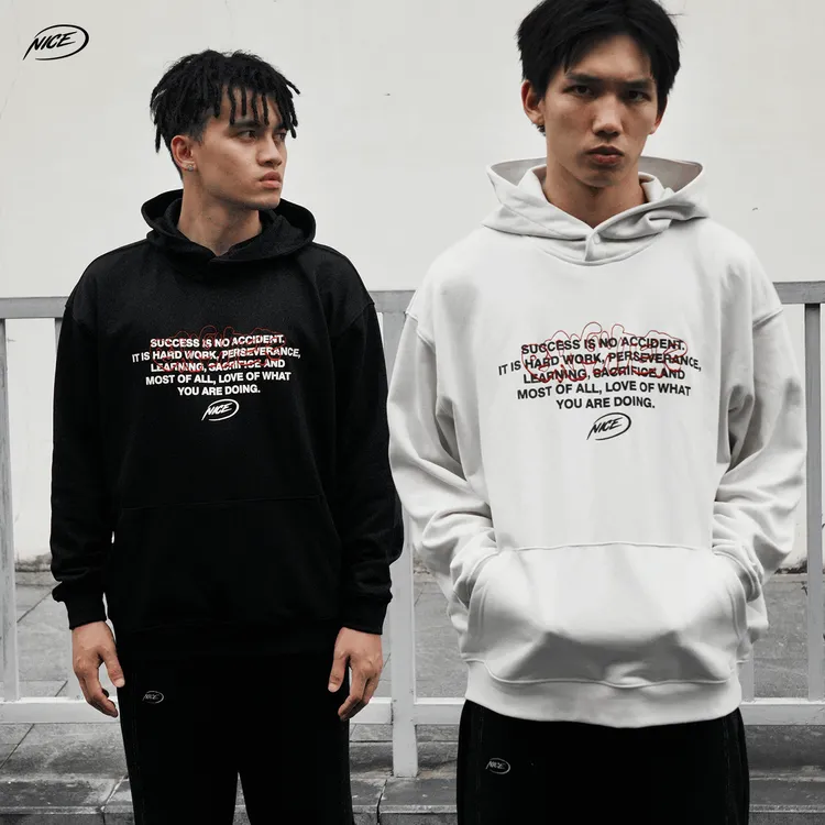 NICEID NICE发泡字母绣花运动卫衣毛圈男女春秋休闲宽松连帽套头
