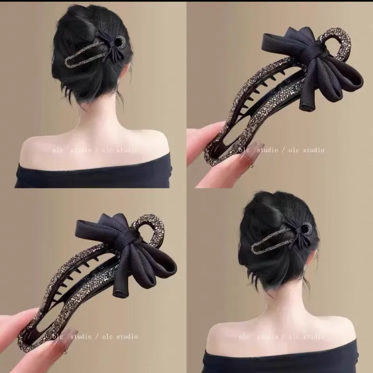 强饰气质碎钻蝴蝶结发卡抓夹女后脑勺懒人盘发神器鸭嘴夹一字夹子