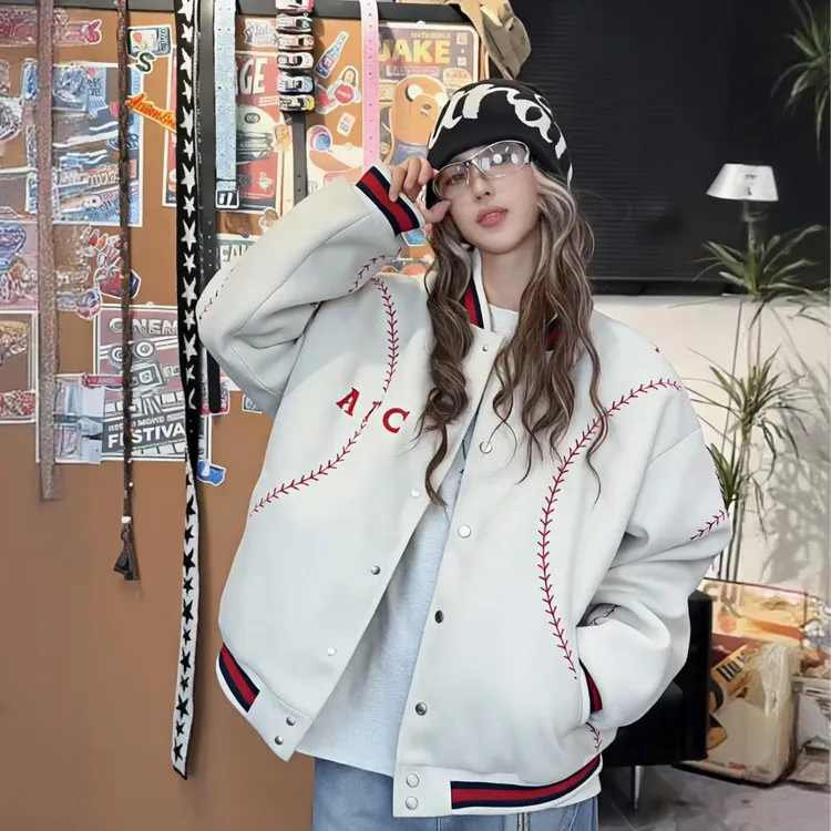 美式潮牌加厚棉衣男冬季夹棉刺绣棒球服外套情侣街头宽松百搭棉服