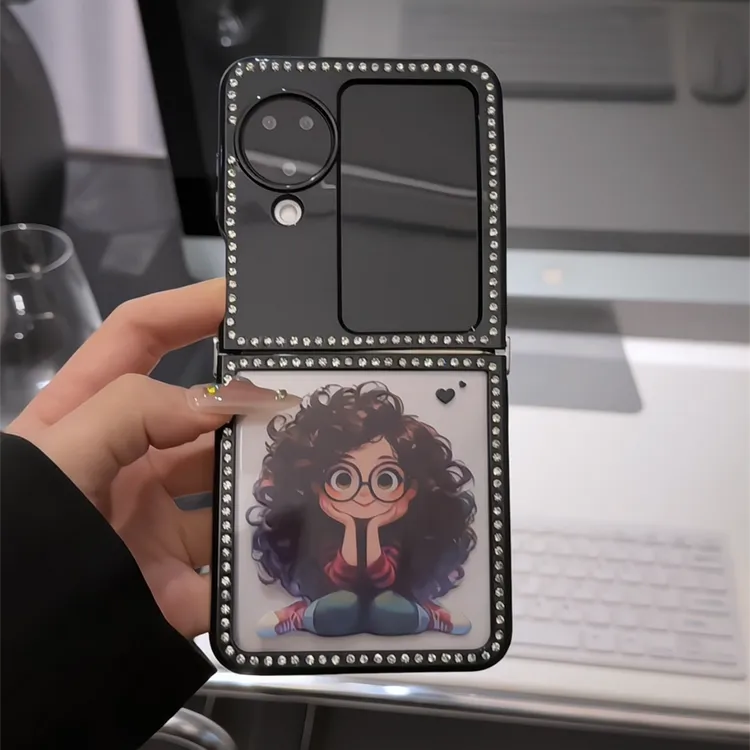 （OPPOFIND系列）卷发女孩折叠钻石适用OPPOfindn2/3flip手机壳女