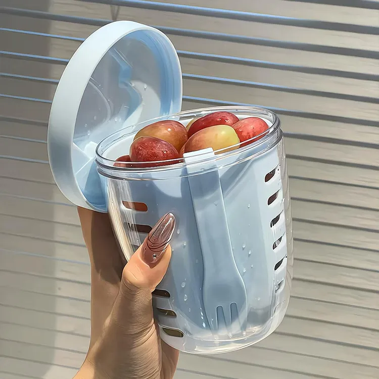高颜值可沥水果杯便携式沙拉杯食品级自带叉子上班族外出带便当盒