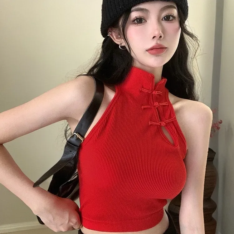 中国红国风中式吊带背心2025新款自带胸垫内搭外穿辣妹吊带高级感