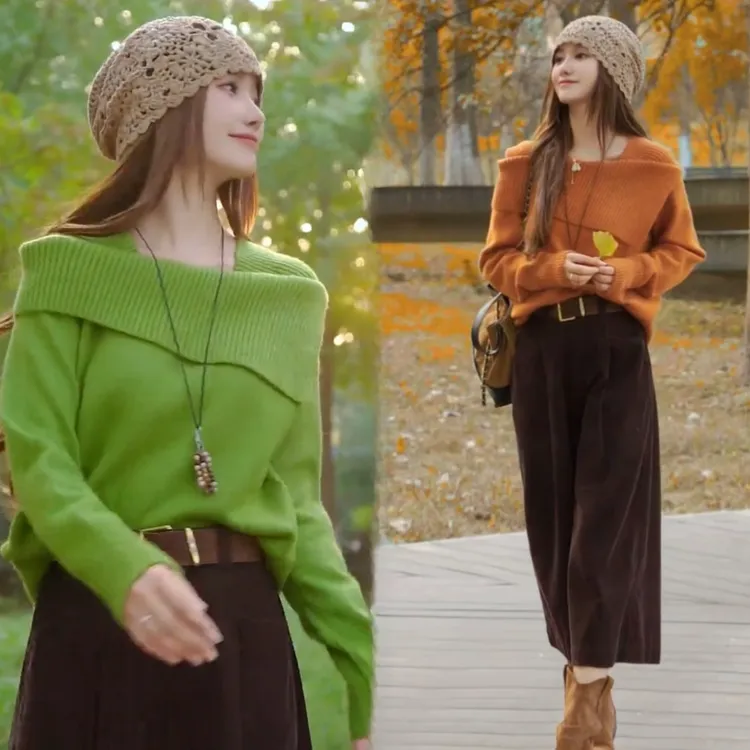 重工设计款百搭显瘦金丝线法式设计感小众毛衣+休闲百搭阔腿裤女