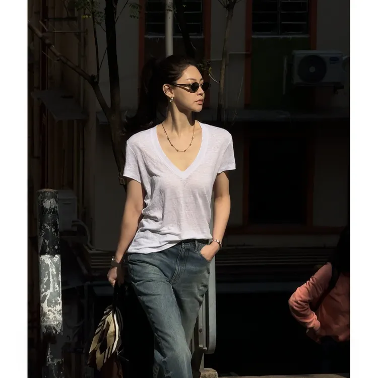 王嬛嬛MsLime25年新款‘春风’时尚气质亚麻T恤 HD2A0390