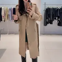 风衣-格纹设计感束腰带中长款