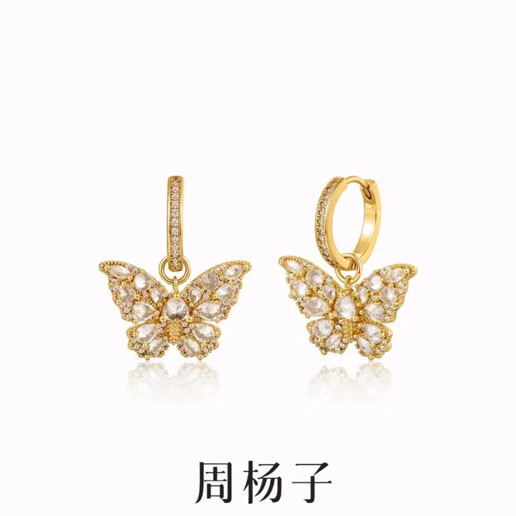 925银合成锆石耳饰 925银针新款百搭蝴蝶镶嵌轻奢时尚简约潮流