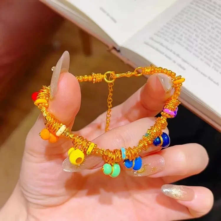 铜合金手链 烧蓝七彩小葫芦盘缠手链新款七色福禄转运珠
