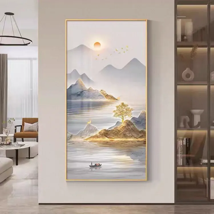 新款轻奢旭日东升玄关装饰画适用于走廊过道客厅山水画新款