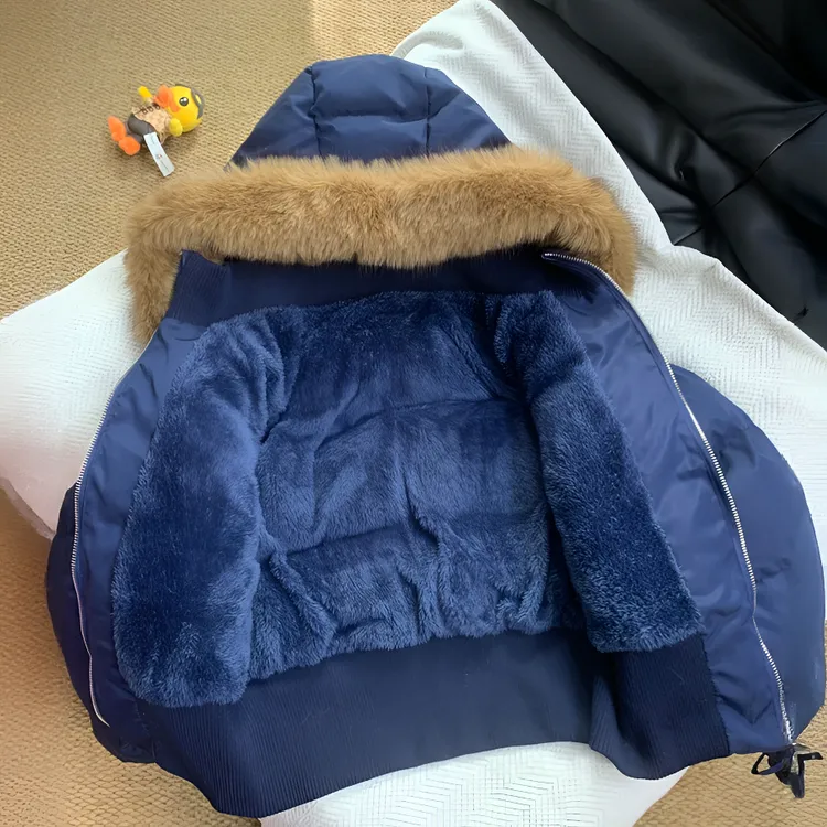 修身显瘦小海鸥同款棉服2025冬新款大毛领加厚派克服毛茸茸外套女