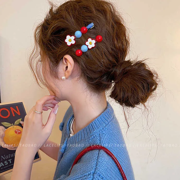 冰糖山楂~花朵发夹女边夹甜美前额发卡一字刘海夹子头饰2025新款