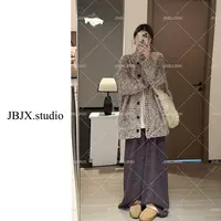 JBJX【特别色系浆果紫 常规版/加绒版坑条阔腿裤】时尚秋冬宽松休闲