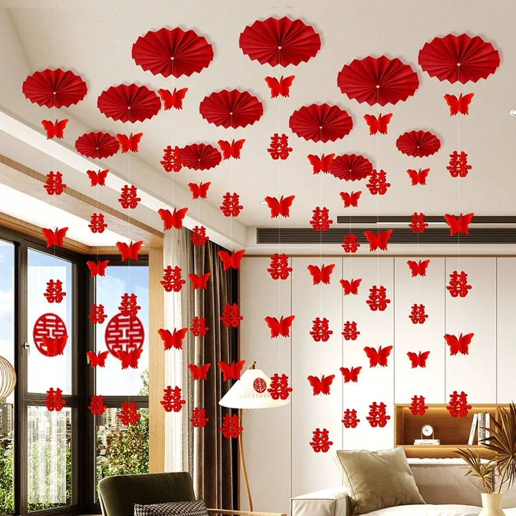 结婚房客厅卧室装饰喜字吊顶拉花男女方新房订婚宴现场布置用品商品图