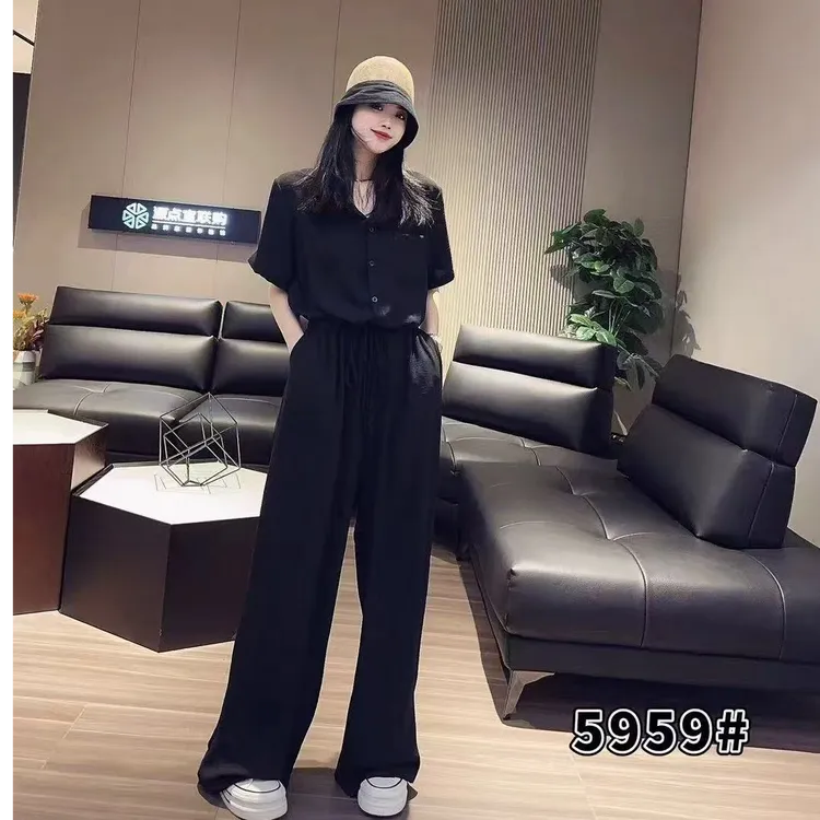 5959-时尚套装休闲百搭气质宽松显瘦冰感黑色连体裤