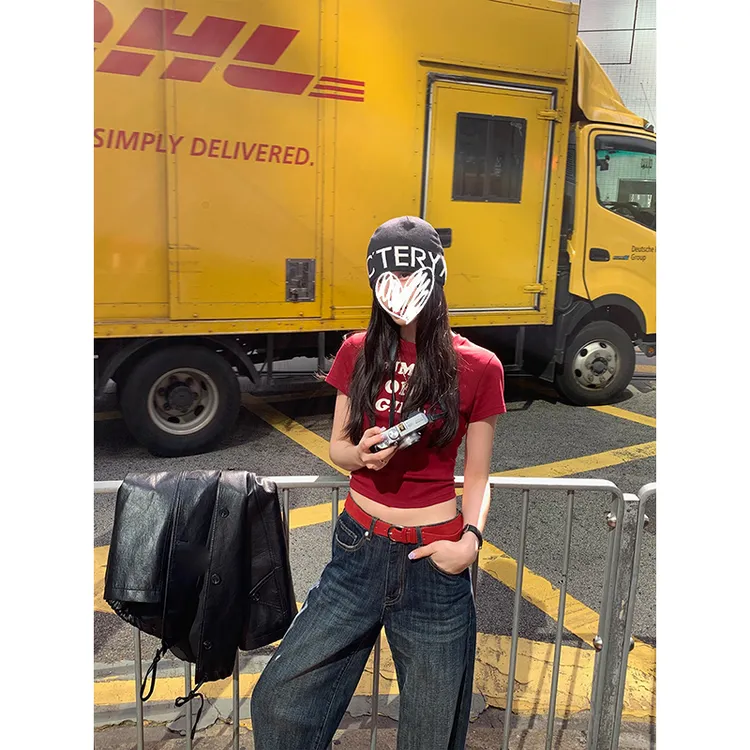 春季新款植绒印花T恤百搭修身显瘦气质休闲外穿字母印花上衣3459