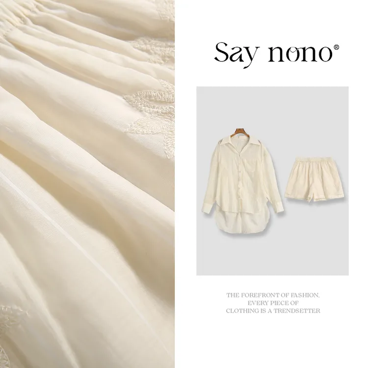 懒猫nono│Saynono 莱赛尔棉刺绣衬衫上衣+短裤套装/XX266311