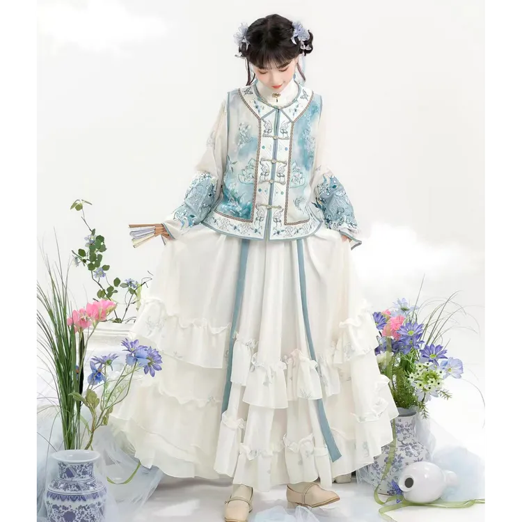 荟萃阁原创汉服女新中式小阔袖圆领衫国风刺绣上衣内搭汉元素秋冬