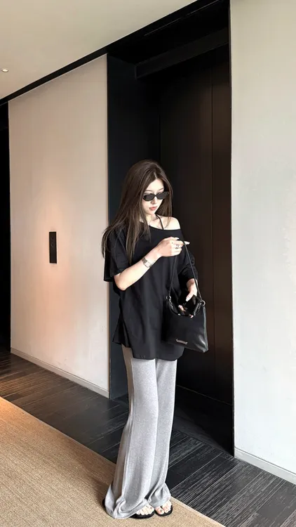 高腰薄款森系时尚套装夏季套装外穿宽松阔腿裤上衣显瘦休闲裤网红