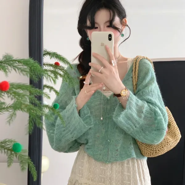 秋季慵懒风穿搭一整套装韩系温柔针织开衫蕾丝半身裙气质两件套