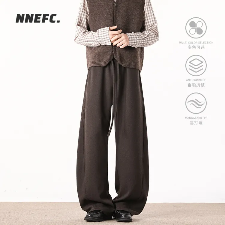 NNEFC美式极简秋冬季针织弯刀通勤男女卫裤休闲阔腿潮牌直筒长裤